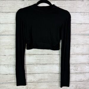 Pretty Little Things High Neck Long Sleeve Cutout Crop Top Black Size 10
